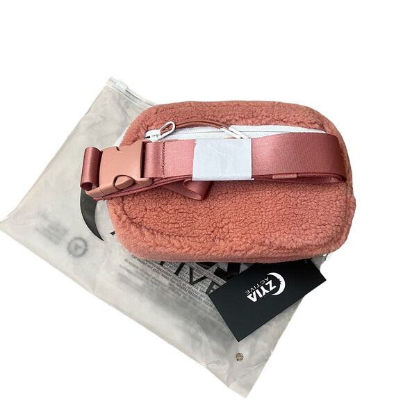 Zyia Warm Rose Cozette Crossbody Bag Sherpa Fleece Pink Belt Bag - Picture 3 of 8